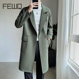 Men's Trench Coats FEWQ Medium Length Loose Korean Coat Windbreaker Men 2023 Solid Colour Long Sleeve Male Double Breasted Tops 24X1595
