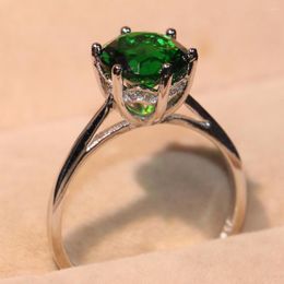 Cluster Rings Solitaire Luxury Fashion Jewellery Pure 925 Sterling Silver Round Cut 5A Green Cubic Zirconia Party Women Wedding Band Ring