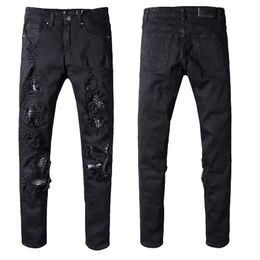 New Italy Style #554# Men's Distressed Destroyed Pants Snake Skin Patches Black Skinny Biker Jeans Slim Trousers Size 29-40287C