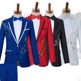 Chinese Style Men Business Casual Slim Suit Sets Fashion Sequin Tuxedo Singer Host Concert Stage Outfits Wedding Party Dresses279Y