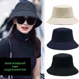 Wide Brim Hats Bucket Female Size 5760cm 6063cm Men Women Cap Big Head High Quality Cotton Sunshade Basin Beach Panama Wholesale 230907