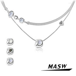 Chains MASW Original Design Senior Sense High Quality Copper Hollow Thick Silver Plated Two Layer Chain Necklace For Women Party Gift