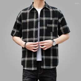 Men's Casual Shirts 2023 Sunmmer Short Sleeve Men Plaid Male Fashion Mens Slim Fit Striped Shirt Plus Size 5XL