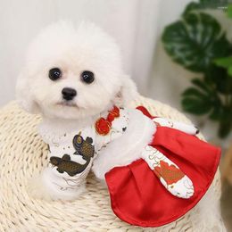 Dog Apparel Winter Pet Dress Adorable Carp Pattern Flower Button Dress-up Soft Cotton Thickened Puppy Kitty Princess For Year