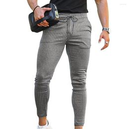 Men's Pants Men Slim Fit Soft Breathable Striped Print Pencil Stylish Adjustable Waist For Dating Office Wear Stripe