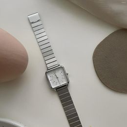 Wristwatches Women Quartz Watch Luxury Fashion Square Case Simple Minimalist Clock Female Watches Ladies Dress Leather Band Sliver