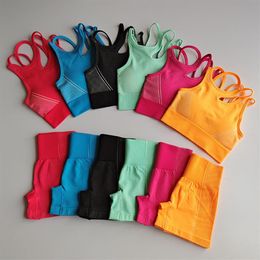 Quick Dry 2 Piece Gym Set Workout Clothes Women Sport Bra Seamless Fitness Shorts Sports Wear Gym Clothing Athletic Yoga Set254H