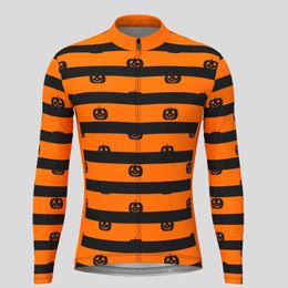 Racing Jackets Halloween Pumpkin Stripes Men Cycling Jersey Long Sleeve Tops Bicycle MTB Downhill Shirt Road Bike Team Summer Sports