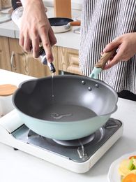 Pans Thickened Non Stick Pot No Smoke Household Wood Grain Frying Pan Gas Stove Electromagnetic Special Wok Cookware