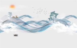 Tapeten Chinesisches Wandbild Zen-Tintenlandschaft TV-Hintergrund Wandpapier Abstrakter freihändiger Rauch Sofa Wohnzimmer Passen Sie jede Größe an
