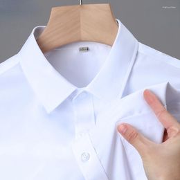Men's Casual Shirts Mulberry Silk Short Sleeve Shirt For Summer Thin Business Dress Clothing White Pocket Chemise Homme