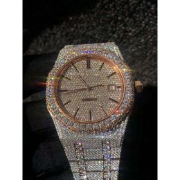 AQVW Digner Watch Exclusive Digner özel moissanite Diamond Algılama Safir Cam 904 Stainls Çelik Kayış Orijinal Kutu Andrkzmcy08