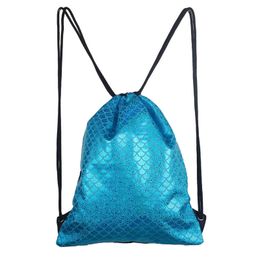 3pcs Cycling Bags PU Fishscale Mermaid Printing Large Capacity Waterproof Protable Sport Drawstring Bag Mix Colour