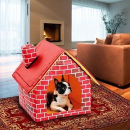 kennels pens Household Portable Brick Wall Style Pet Dog House Warm and Cosy Cat Bed 230907