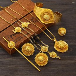 Necklace Earrings Set Ethiopian Habasha Style In Pure Gold Colour For Fashion Forward Brides