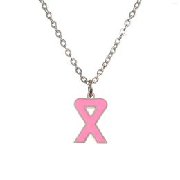 Chains Pink Ribbon Awareness Stainless Steel Necklace For Women Breast Cancer Prevention Rose Star Stacked Necklaces