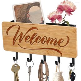 Hooks Welcome Sign Engraved Bamboo Key Holders Door Wall Decor Sundries Storage Box Rack Wall-Mounted Keychain Hanger