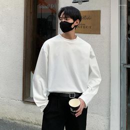 Men's T Shirts Autumn Cotton Shirt Men Oversized Round Neck T-shirt Streetwear Korean Loose Long Sleeve Mens Top Plus Size S-5XL