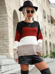 Women's Sweaters JIM & NORA Autumn Loose Women Casual Streetwear Knitted Striped Ladies Sweater Elegant Long Sleeve O-neck Pullover Top