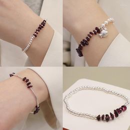 Strand Advanced Light Luxury Natural Garnet Bracelet S925 Silver Fish Pendant Irregular Crystal Handchain Simple Style Ornament