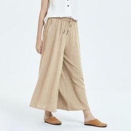 Women's Pants Wide Leg Women Cotton Linen Summer Thin Casual Straight Trousers Elastic High Waist Loose Drawstring