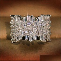 Wedding Rings Sparkling Luxury Jewelry Top Sell 925 Sterling Sier Fl Princess Cut White Topaz Cz Diamond Gemstones Party Women Wedding Dh7Qz
