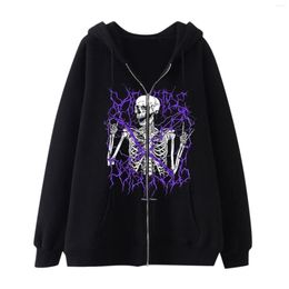 Men's Hoodies Skull Printed Hoodie Cardigan Jacket Coat Top Fleece Casual Y2k Round Neck Sweater Oversize Long-Sleeve Outerwear Gothic