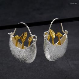 Dangle Earrings Vintage Silver Colour Flower Pot Shape Hoop For Women Gorgeous Golden Butterfly Jewellery Gift