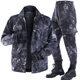 Men's Tracksuits Spring And Summer Soft Thin Outdoor Sports Overalls Camouflage Uniform Black Python Pattern Wear resistant Clothing 230906