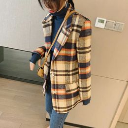 Womens Wool Blends Women Plaid Woolen Blazers Tweed Heavy Winter Jackets Trench Coats Raincoats Overcoat Korean Fashion Clothes Oem Suits 230906