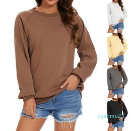 Gym Clothing Women's Solid Colour Crew Neck Long Sleeve Loose Hoodie Jumper Ladies Sweat Top Athletic Zip Up Women