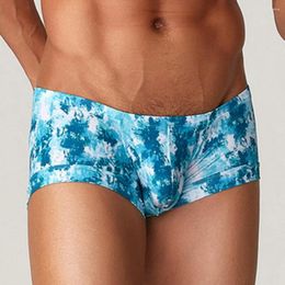 Underpants Mens Ice Silk Low Rise Printing Boxer Shorts Briefs Seamless Comfy Underwear Trunks Breathable Pouch Boxers Panties