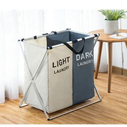 Foldable Dirty Organizer X-shape Printed Collapsible Three Grid Home Hamper Sorter Laundry Basket Large T200115