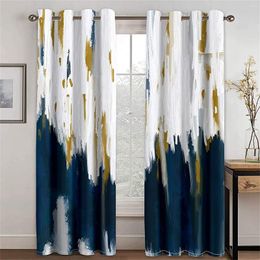 Curtain Luxury Design Abstract Geometric Art Blue Grey Modern 2 Pieces Thin Window For Living Room Bedroom Decor