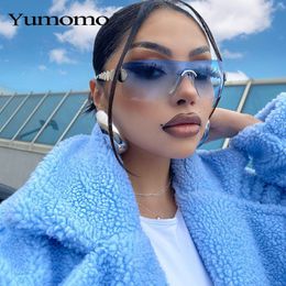 Frameless Y2K Technology Sense Fashion Sports Mirror Onepiece Personalised Versatile Trendy Big Frame Sunglasses