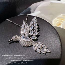 Pendant Necklaces Cute Hummingbird Pendant Necklace 925 Sterling Silver Zircon Stone Clavicle Chain Women Trendy Vintage Animal Fine Jewellery 230907