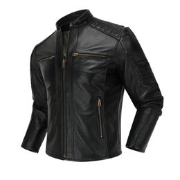 Men's Leather Faux Leather Top Layer Cowhide Motorcycle Jacket Genuine Leather Stand Collar Jacket Springtime Style Vintage Biker Jacket ASIAN 230907