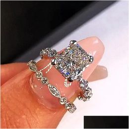 Wedding Rings Choucong Brand Wedding Rings Luxury Jewellery 925 Sterling Sier Princess Cut White Topaz Cz Diamond Gemstones Party Women Dhvjf