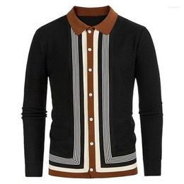 Men's Sweaters Autumn Men Turn-Down Collar Knitted Cardigan Business Casual Striped Slim Fit Knitwear Thin Single Breasted Soft Sweater