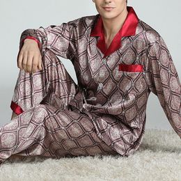 Men's Sleepwear Mens Satin Silk Pyjama Sets Sleepwear Casual Nightgown Loose Loungewear Pyjamas Pijamas Autumn Print Nightwear Homewear 230907
