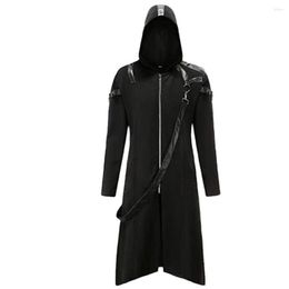Men's Trench Coats Men Halloween Cosplay Embroidery Jacket Leather Shoulder Costume Punk Medieval Victorian Retro Knight Hooded Tailcoat