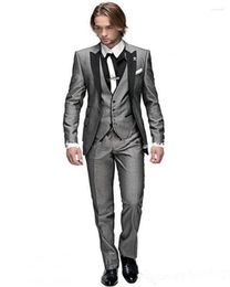 Men's Suits Handsome Groom Men Suit Business Custom Made Formal Grey Wedding Tuxedos For Man 3pcs Slim Fit Blazer Trousers