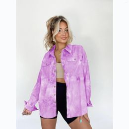 Women's Blouses Leisure Long-sleeved Tie Dye Denim Coat 23 Autumn Outfit Han Edition Loose Woman Shirts