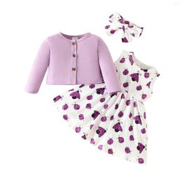 Clothing Sets 2023 Autumn Toddler Long Blouse Girls Sleeve Coat Cartoon Printing Vest Dress Headbands 3 Piece Casual Suit Outfits