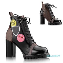 High heeled boots Autumn winter Coarse heel designer women shoes Desert Boot leather zipper letter Thick heel shoe Lace up Fashion lady Heels Large size 35-42