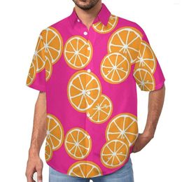 Men's Casual Shirts Oranges Slices Fruits Print Vacation Shirt Hawaiian Streetwear Blouses Man Plus Size