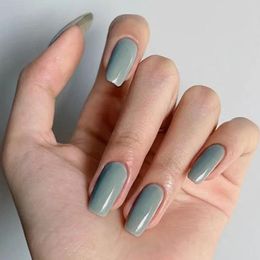 False Nails Haze Green Square Manicure Full Cover Artificial Nail Tips For Daily And Parties Wearing