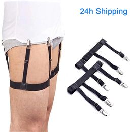 Suspenders 1 Pair Men Shirt Stays Belt with Nonslip Locking Clips Keep Shirt Tucked Leg Thigh Suspender Garters Belt 230907