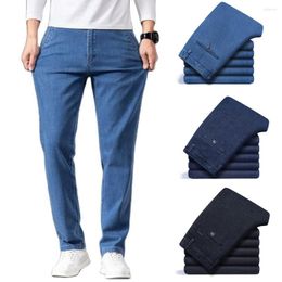 Men's Jeans Business Casual Classic Style Middle-aged Men Brand Pants Loose Straight Stretch Slim Blue Black Trousers Male