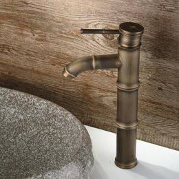 Bathroom Sink Faucets European-Style Copper Antique Brushed Faucet Retro Single Handle Hole Heightened Table Basin And Cold